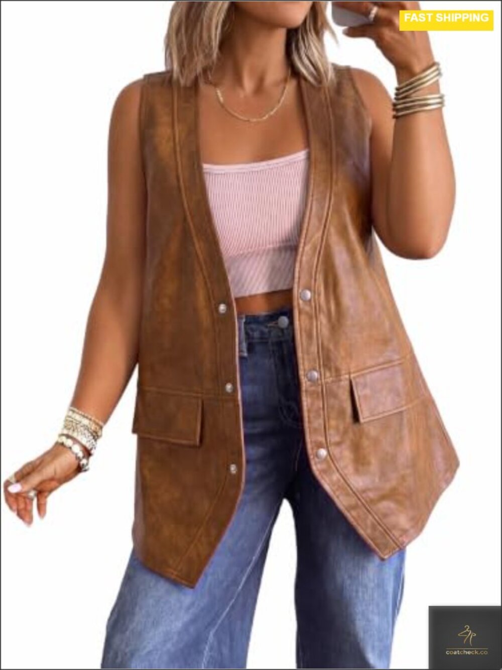 Oversized Sleeveless Faux Leather Vest